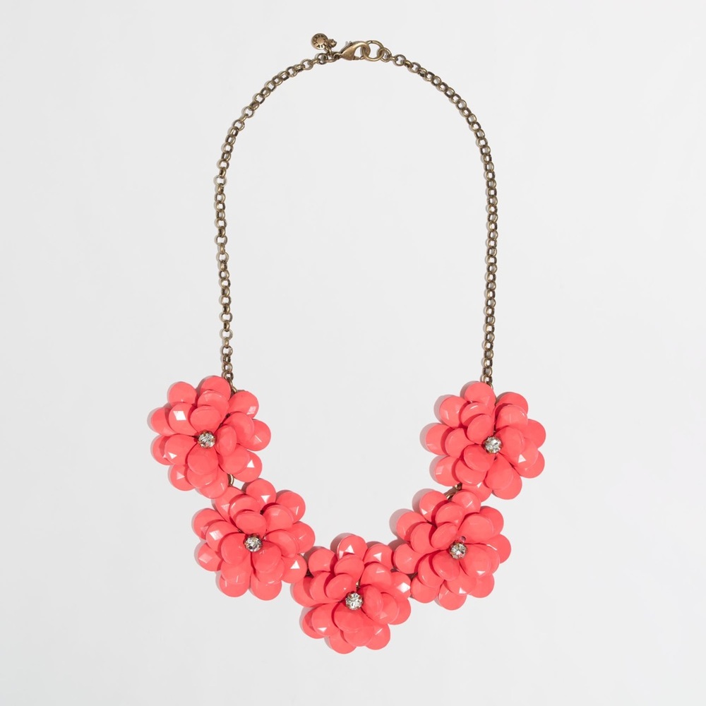 Coral crystal floral burst statement necklace